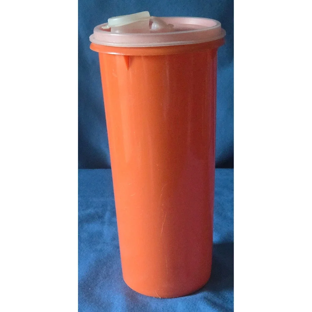 Vintage Tupperware Orange Tall Tumbler Pitcher 262-5 with Flip Top Lid 603-1 USA